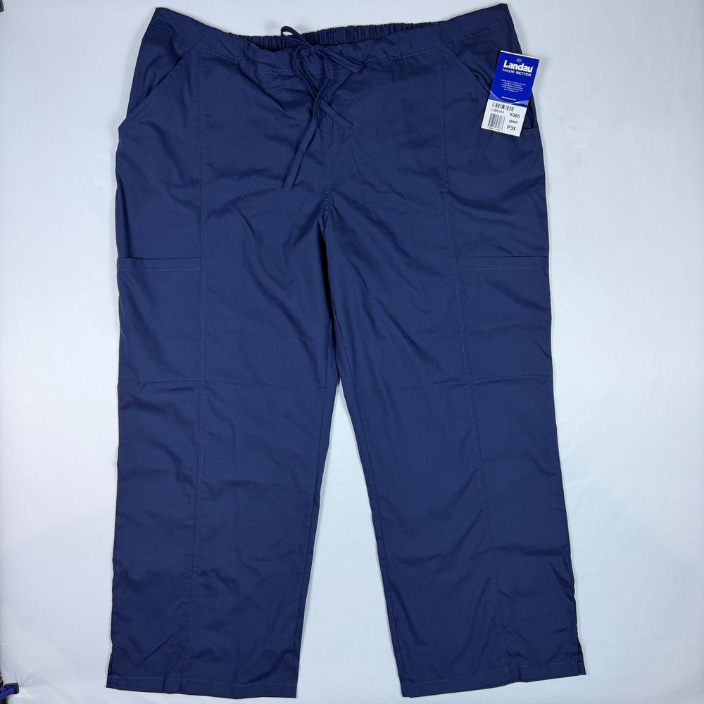 Landau Scrub Pants Women 3X Petite Navy Blue Cargo Drawstring LLB6144 8385
